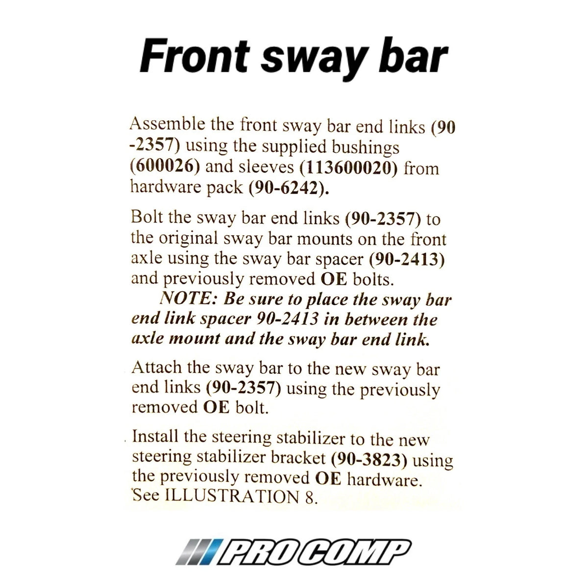 Pro Comp Extended Sway Bar Links & Spacers for 2007-2010 F250 F350 4x4 6” LIFT