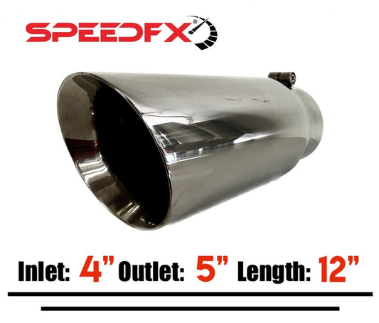 Diesel Exhaust Tip 4” Inlet, 5” Outlet, 12" Long Stainless Steel