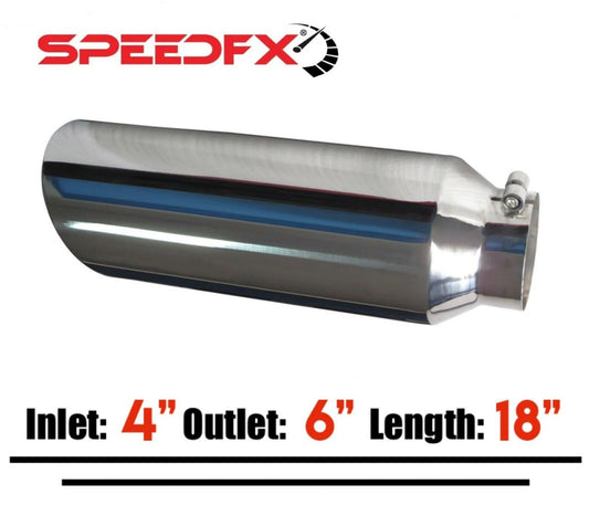 Diesel Exhaust Tip 4” Inlet, 6” Outlet, 18" Long Stainless Steel