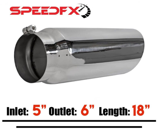 Diesel Exhaust Tip 5" Inlet, 6” Outlet, 18" Long Stainless Steel