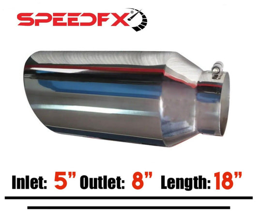 Diesel Exhaust Tip 5" Inlet, 8" Outlet, 18" Long Stainless Steel
