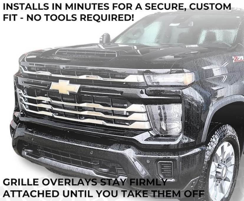 Chrome Grille Overlay Trim for 2024-2026 Silverado 2500HD 3500HD WT, LT, Custom