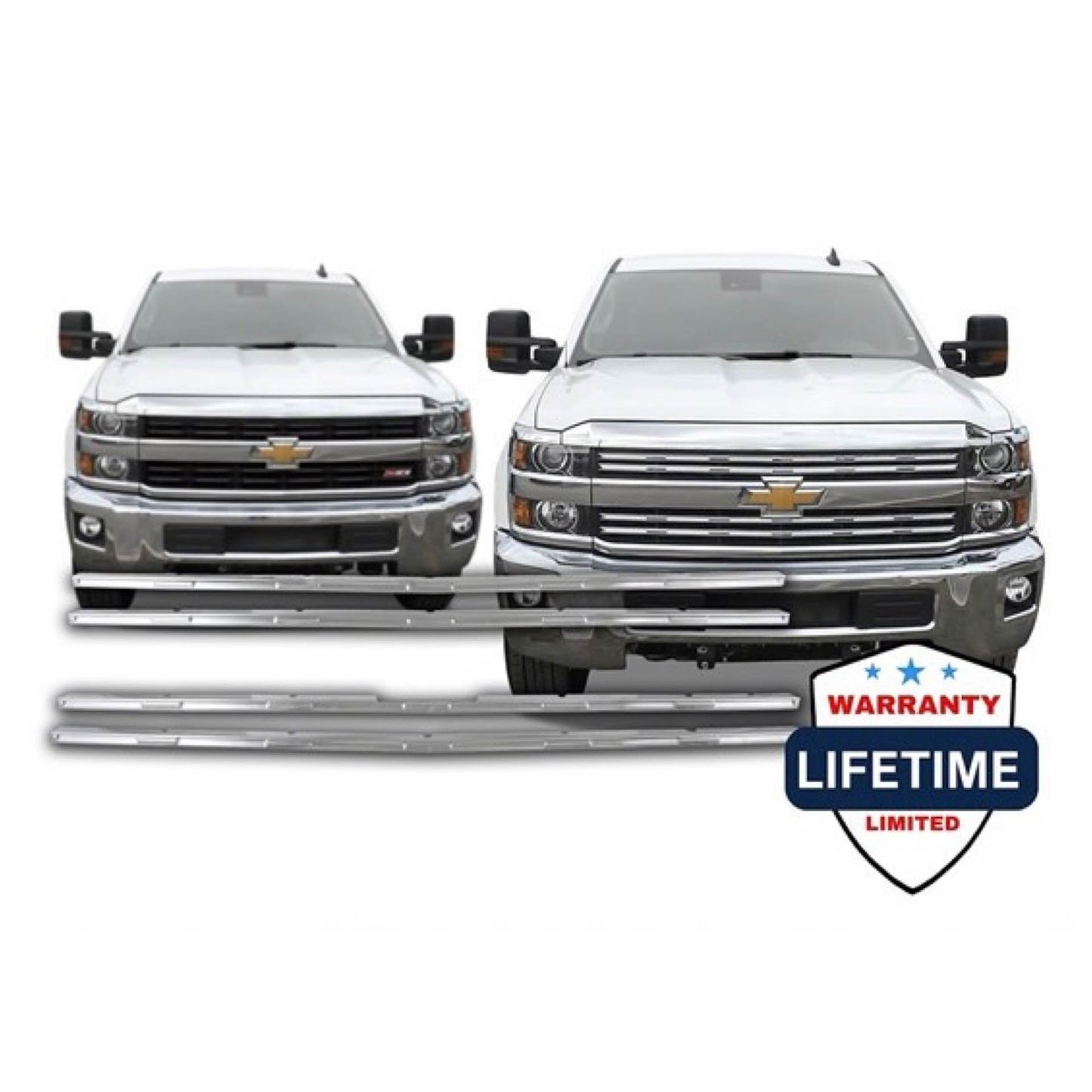 Chrome Snap On Grille Overlay 4pc Trim Kit for 2015-2019 Silverado 2500HD 3500HD