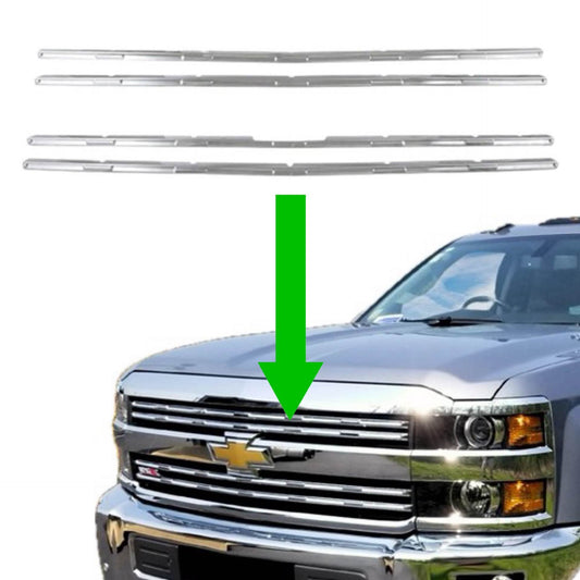 Chrome Snap On Grille Overlay 4pc Trim Kit for 2015-2019 Silverado 2500HD 3500HD