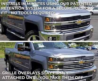 Chrome Snap On Grille Overlay 4pc Trim Kit for 2015-2019 Silverado 2500HD 3500HD
