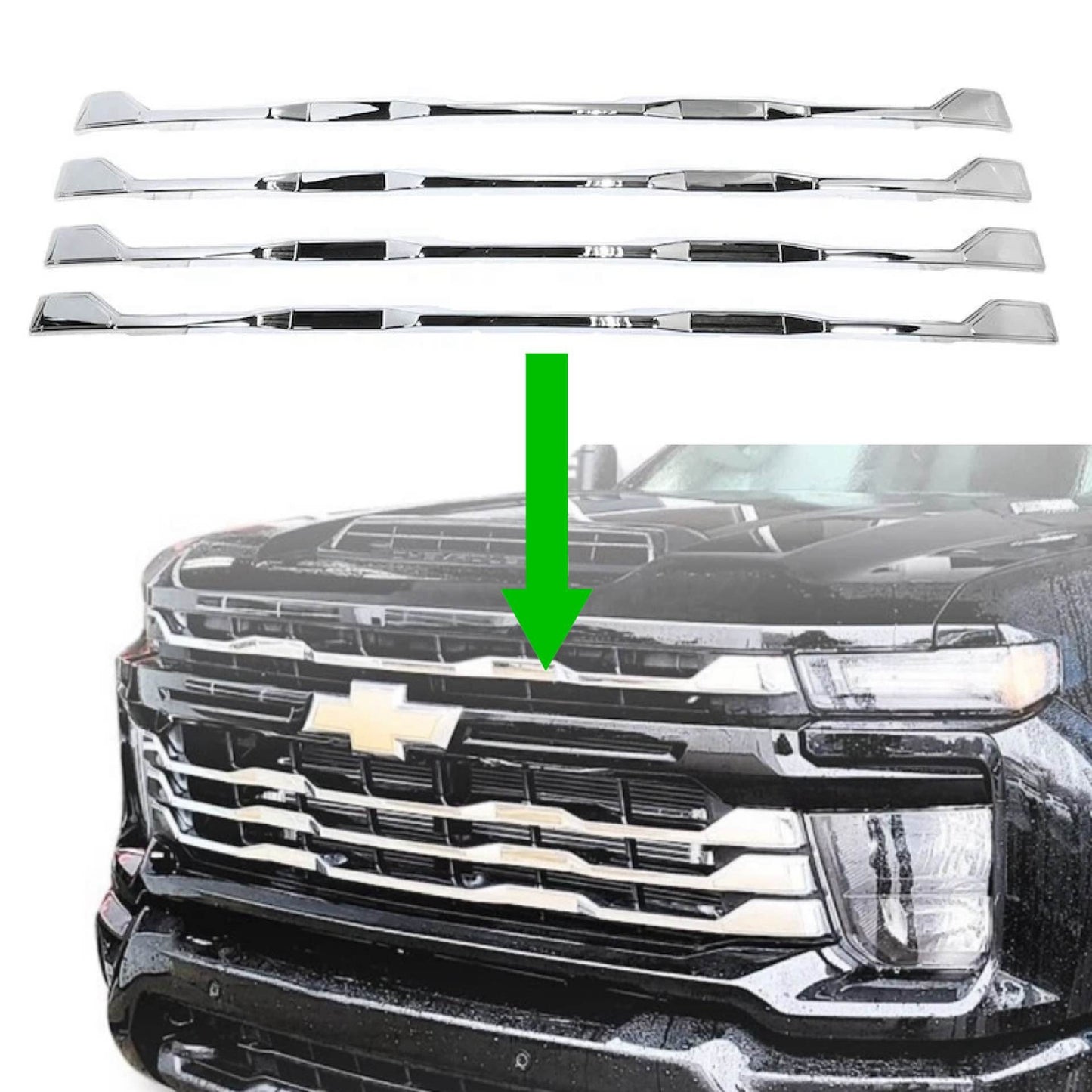Chrome Grille Overlay Trim for 2024-2026 Silverado 2500HD 3500HD WT, LT, Custom