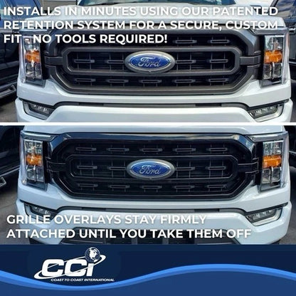 Gloss Black Grille Grill Overlay Insert Trim Kit for 2021-2023 Ford F150 XL, XLT