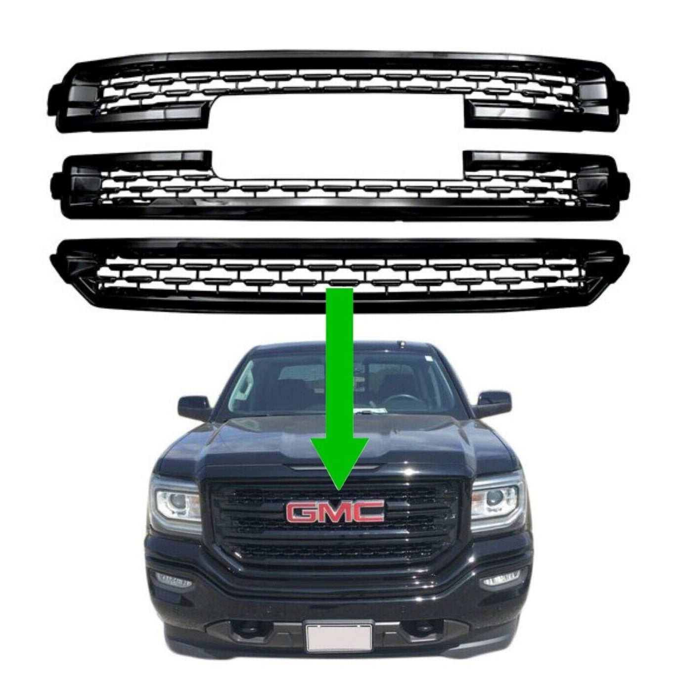 Gloss Black Grille Overlay 2016-18 GMC Sierra 1500 SLT