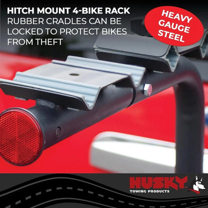 4-Place Bike Rack w/ Padded Steel Cradle Mounts, 120lb Capacity, for 2" Hitch Receiver