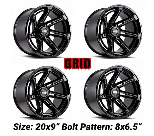 20x9 Grid Wheels GD12 8x6.5 Bolt Pattern Gloss Black +15mm Offset