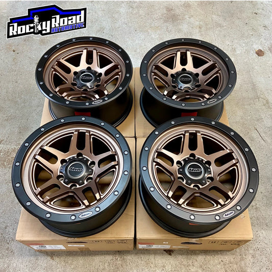 SET OF 4 Off-Road Wheels 17x8.5” w/ 6x5.5 Bolt Pattern Bronze Black 0mm Offset