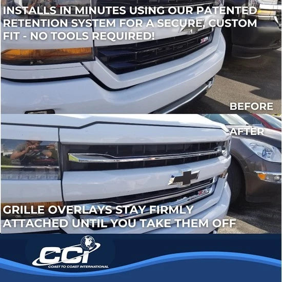 Chrome Grille Overlay 3pc Trim Insert Kit for 2016-2018 Silverado 1500 LT Z71